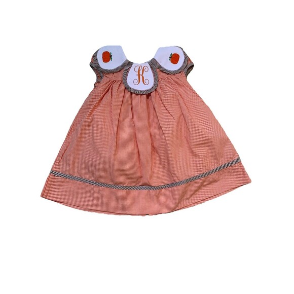Other - The Bella Bean Girls Gingham Smocked Dress Embroidered Pumpkins K Initial 2T